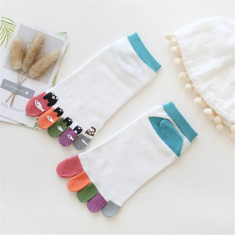 Women Men Cute Print Happy Socks Colorful Toe Funny Five Finger Harajuku Socks Cotton Funny Socks Skarpetki Chaussette Femme